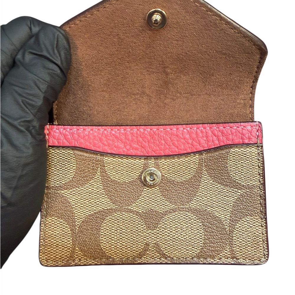 Coach Tammie Card Case Signature Canvas Strawberry Haze Leather #C6889 (A495) - Picture 4 of 10
